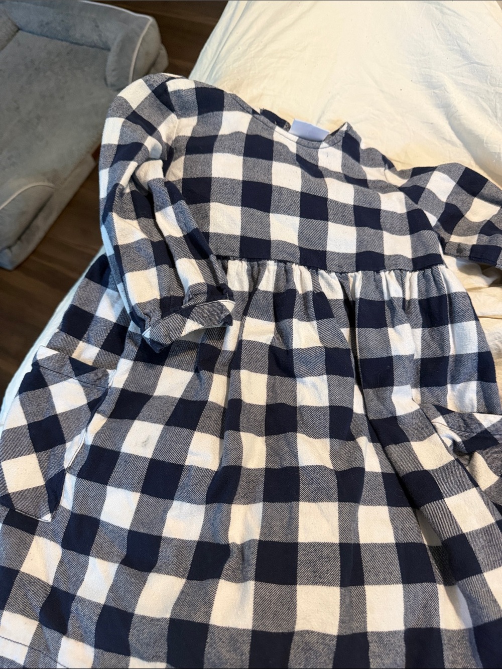 Hanna Andersson Navy and White Gingham Long-Sleeve Dress
